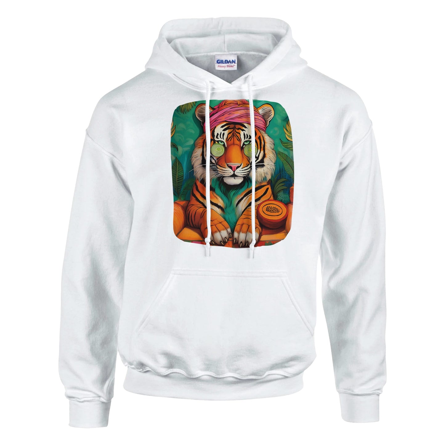 Wellness tiger hoodie with bold tiger design symbolizing strength and calmness. Unisex streetwear sweatshirt made from soft cotton-poly blend for comfort and durability. Perfect for casual outfits, sporty looks, or cozy days at home. Available in sizes S–3XL with double-lined hood, kangaroo pocket, and ribbed cuffs. A stylish and versatile hoodie for tiger lovers, fashion fans, and anyone seeking wellness vibes. Be proud. Be kind. Be wild – by Dezinbazar.