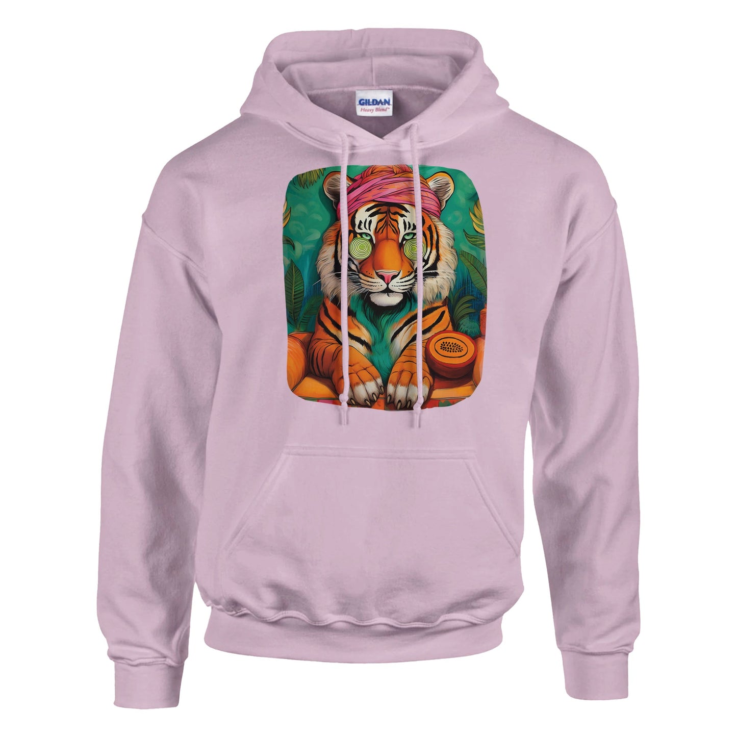 Wellness tiger hoodie with bold tiger design symbolizing strength and calmness. Unisex streetwear sweatshirt made from soft cotton-poly blend for comfort and durability. Perfect for casual outfits, sporty looks, or cozy days at home. Available in sizes S–3XL with double-lined hood, kangaroo pocket, and ribbed cuffs. A stylish and versatile hoodie for tiger lovers, fashion fans, and anyone seeking wellness vibes. Be proud. Be kind. Be wild – by Dezinbazar.