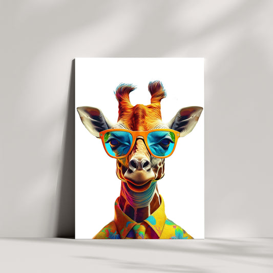 Stylish giraffe digital print with colorful sunglasses and safari theme. Perfect printable wall art for nursery, kids room, living room, or office. Fun and modern design that adds humor and personality to your space. High-resolution 300 DPI JPG files for instant download. Includes multiple aspect ratios from DIN A sizes to 5×7 ratio. Ideal for animal lovers and eclectic interiors. Be proud. Be kind. Be wild – by Dezinbazar.