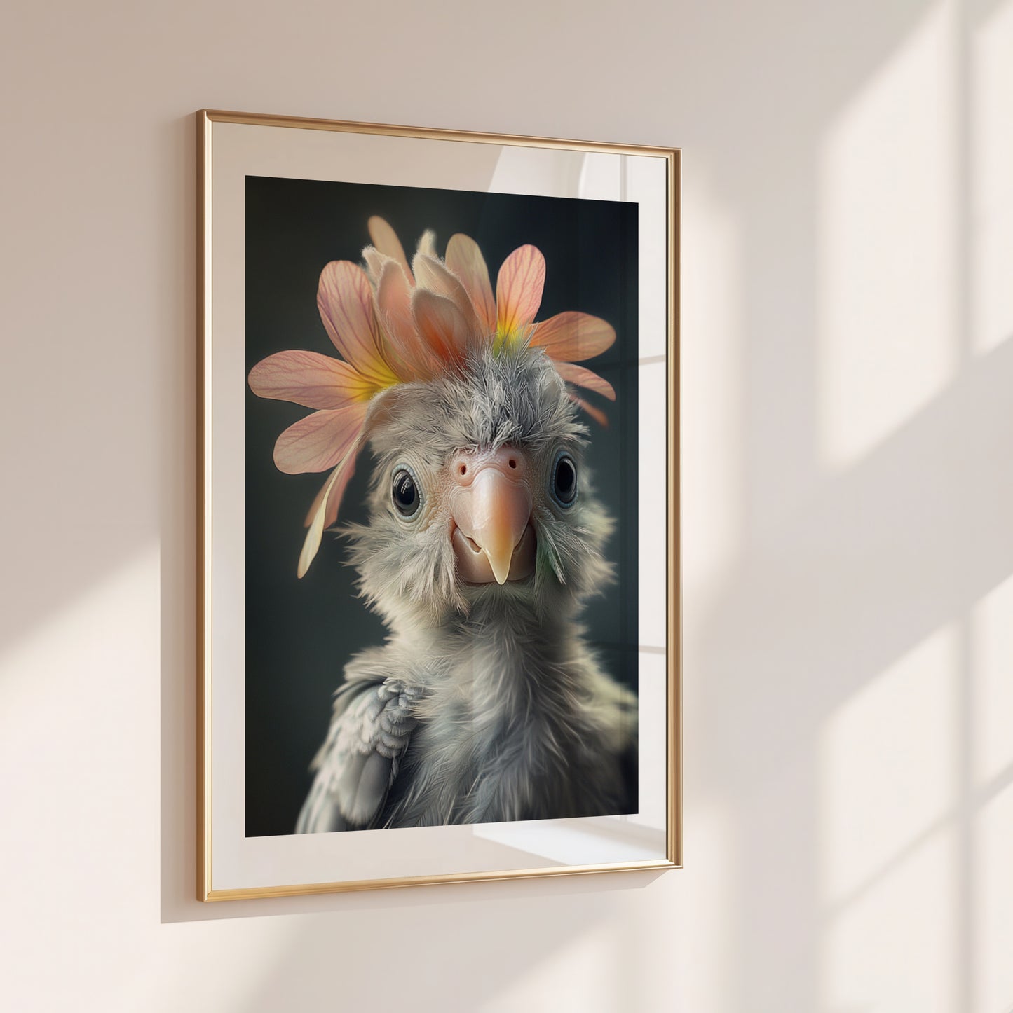 Adorable baby parrot with a flower crown – printable whimsical bird wall art for tropical or jungle-themed nursery decor. Perfect as a gift for expecting parents, baby showers or bird lovers. This high-resolution digital artwork includes various sizes and is easy to print at home or professionally. A colorful and cheerful Dezinbazar design that brings joy and a touch of the wild into your child’s room.