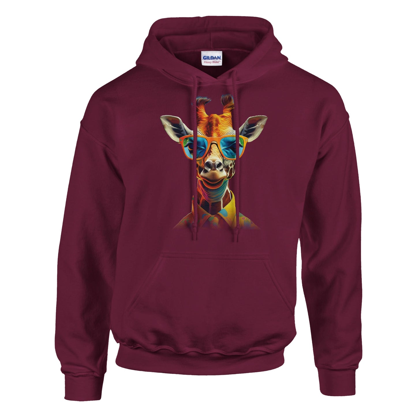 Unisex giraffe hoodie featuring a stylish and bold giraffe design. Soft cotton-poly blend for comfort and durability. Perfect for casual, sporty, or lounge outfits. Double-lined hood, kangaroo pocket, and ribbed cuffs for a modern streetwear look. Available in sizes S–3XL for men and women. Great for animal and fashion lovers who want a unique statement piece. Be proud. Be kind. Be wild – by Dezinbazar.