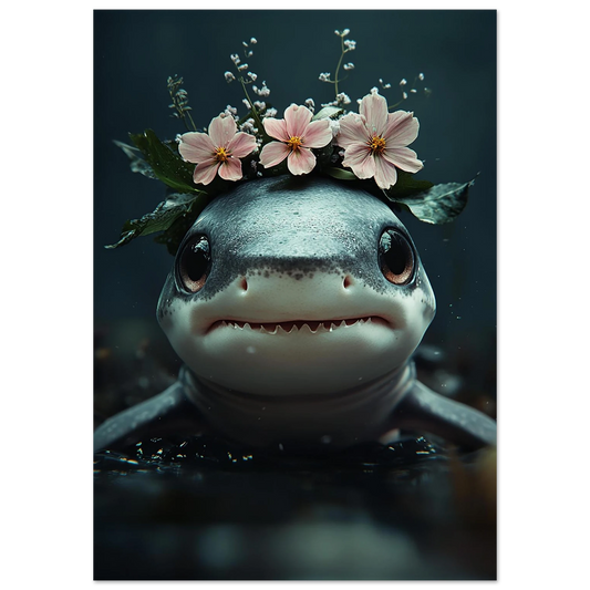 Cute baby shark wall art with pastel flowers and ocean theme – printed on premium semi-glossy FSC-certified paper. Ideal for ocean nursery, kids room, or baby shower gift. Available in DIN and standard sizes (fits IKEA frames). A perfect mix of sea life charm and gentle baby decor. Be proud. Be kind. Be wild – by Dezinbazar.