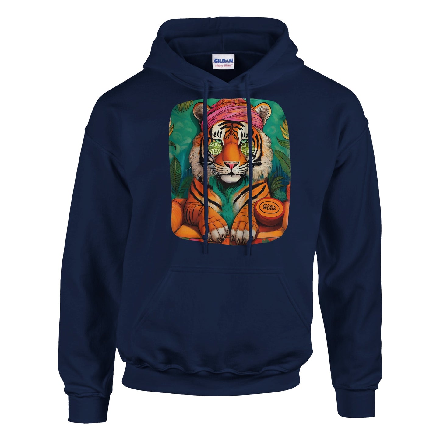 Wellness tiger hoodie with bold tiger design symbolizing strength and calmness. Unisex streetwear sweatshirt made from soft cotton-poly blend for comfort and durability. Perfect for casual outfits, sporty looks, or cozy days at home. Available in sizes S–3XL with double-lined hood, kangaroo pocket, and ribbed cuffs. A stylish and versatile hoodie for tiger lovers, fashion fans, and anyone seeking wellness vibes. Be proud. Be kind. Be wild – by Dezinbazar.