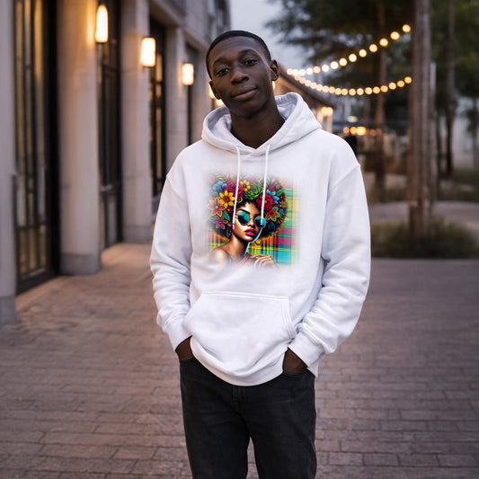 Afro Hoodie Madras Pattern Colorful Sunglasses Streetwear Unisex Hoodie Caribbean Style Sweatshirt by Dezinbazar - dezinbazar.com - Let me inspire you