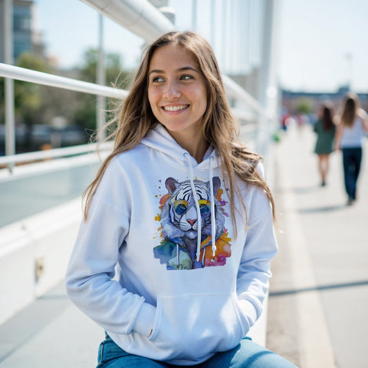 Watercolor Tiger Hoodie Unisex Pullover with Artistic Tiger Head Design | Comfortable Streetwear Hoodie by Dezinbazar