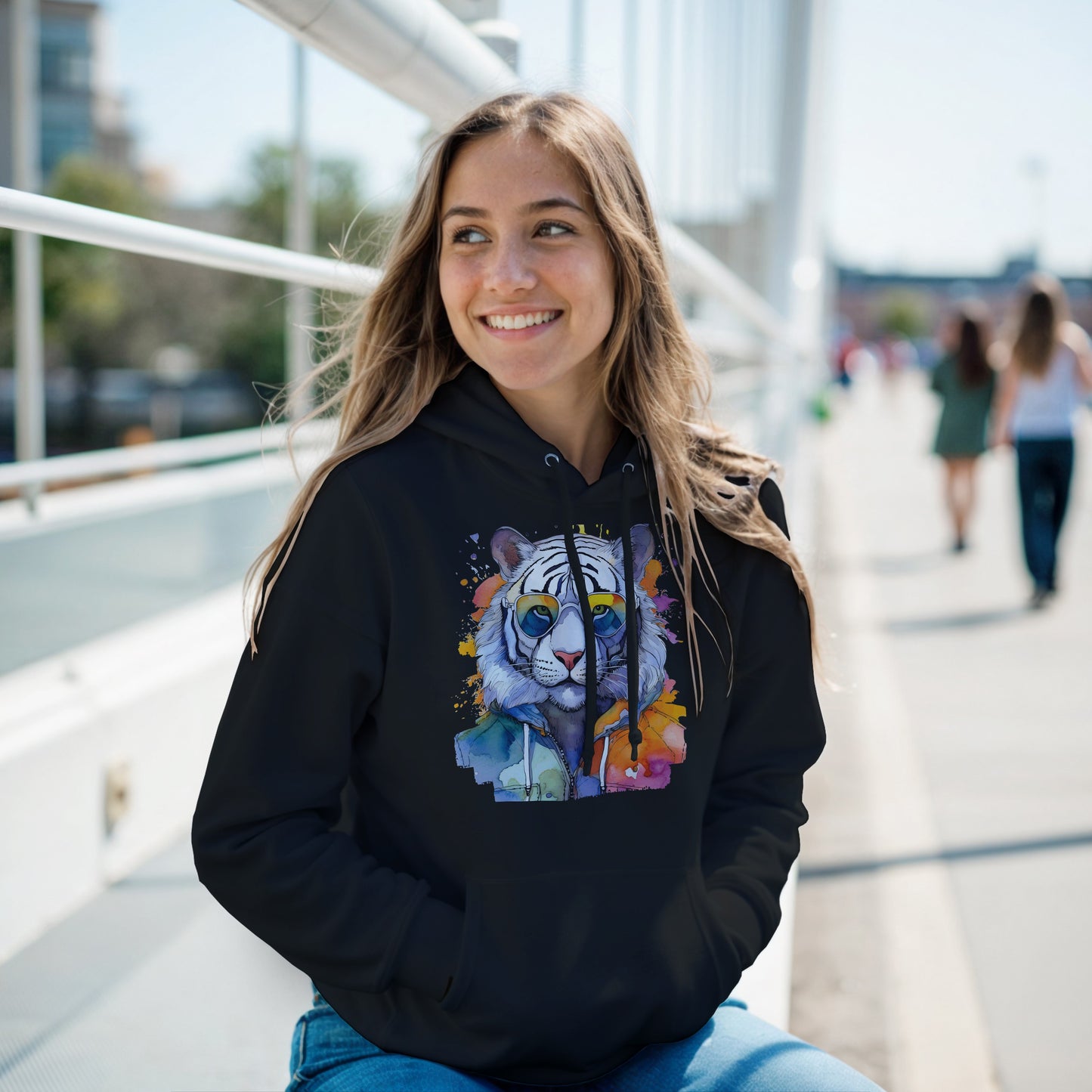 Watercolor Tiger Hoodie Unisex Pullover with Artistic Tiger Head Design | Comfortable Streetwear Hoodie by Dezinbazar