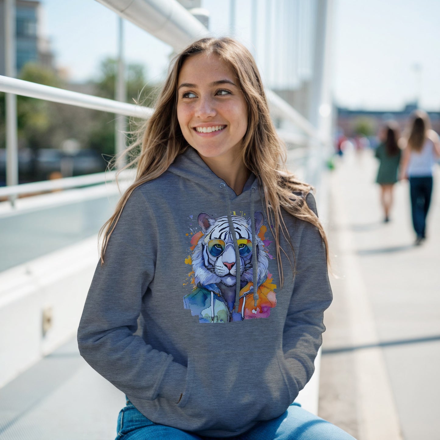 Watercolor Tiger Hoodie Unisex Pullover with Artistic Tiger Head Design | Comfortable Streetwear Hoodie by Dezinbazar