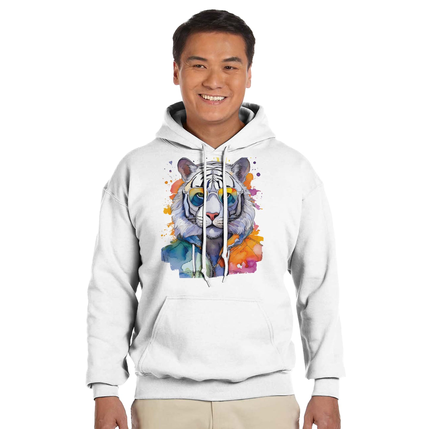 Watercolor Tiger Hoodie Unisex Pullover with Artistic Tiger Head Design | Comfortable Streetwear Hoodie by Dezinbazar