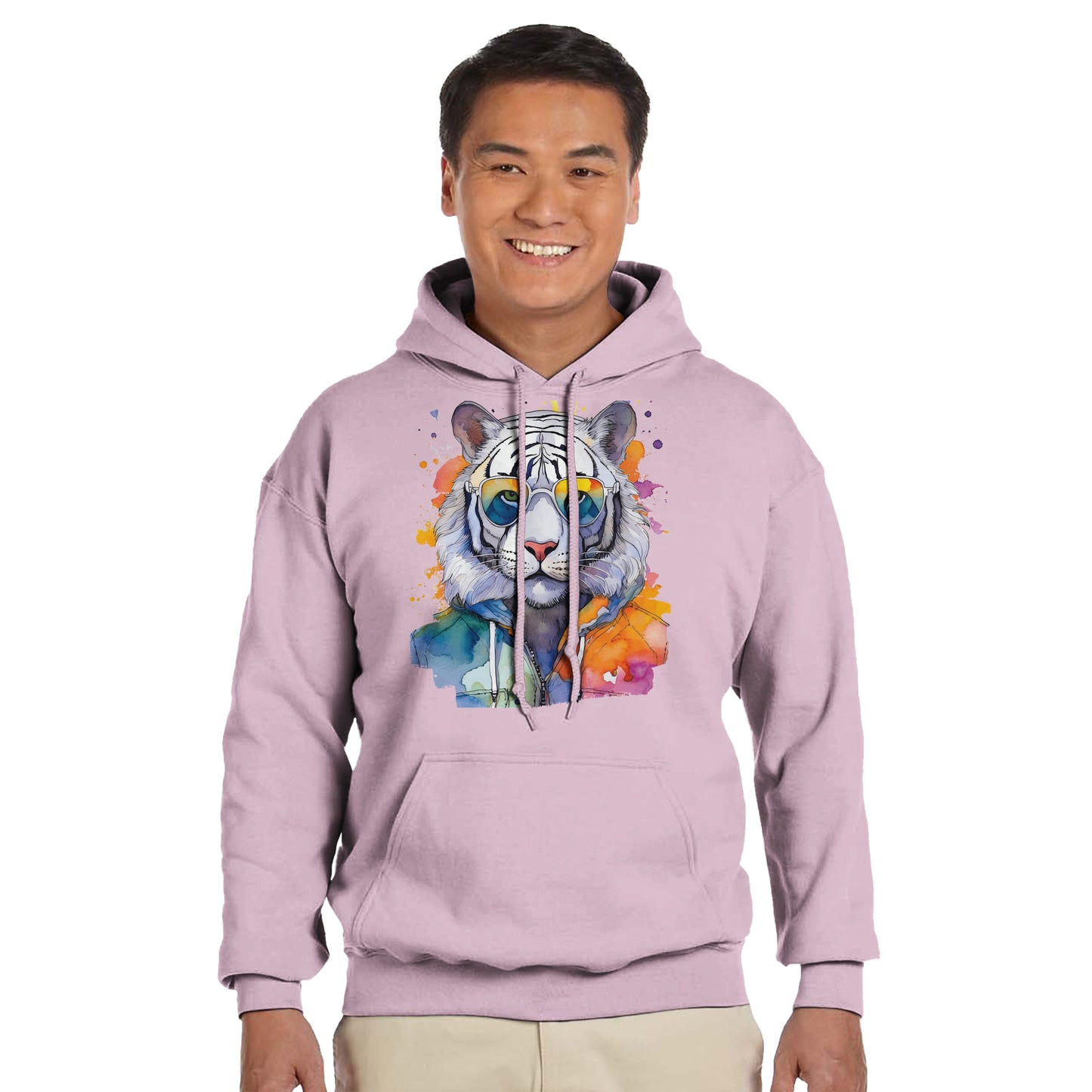 Watercolor Tiger Hoodie Unisex Pullover with Artistic Tiger Head Design | Comfortable Streetwear Hoodie by Dezinbazar