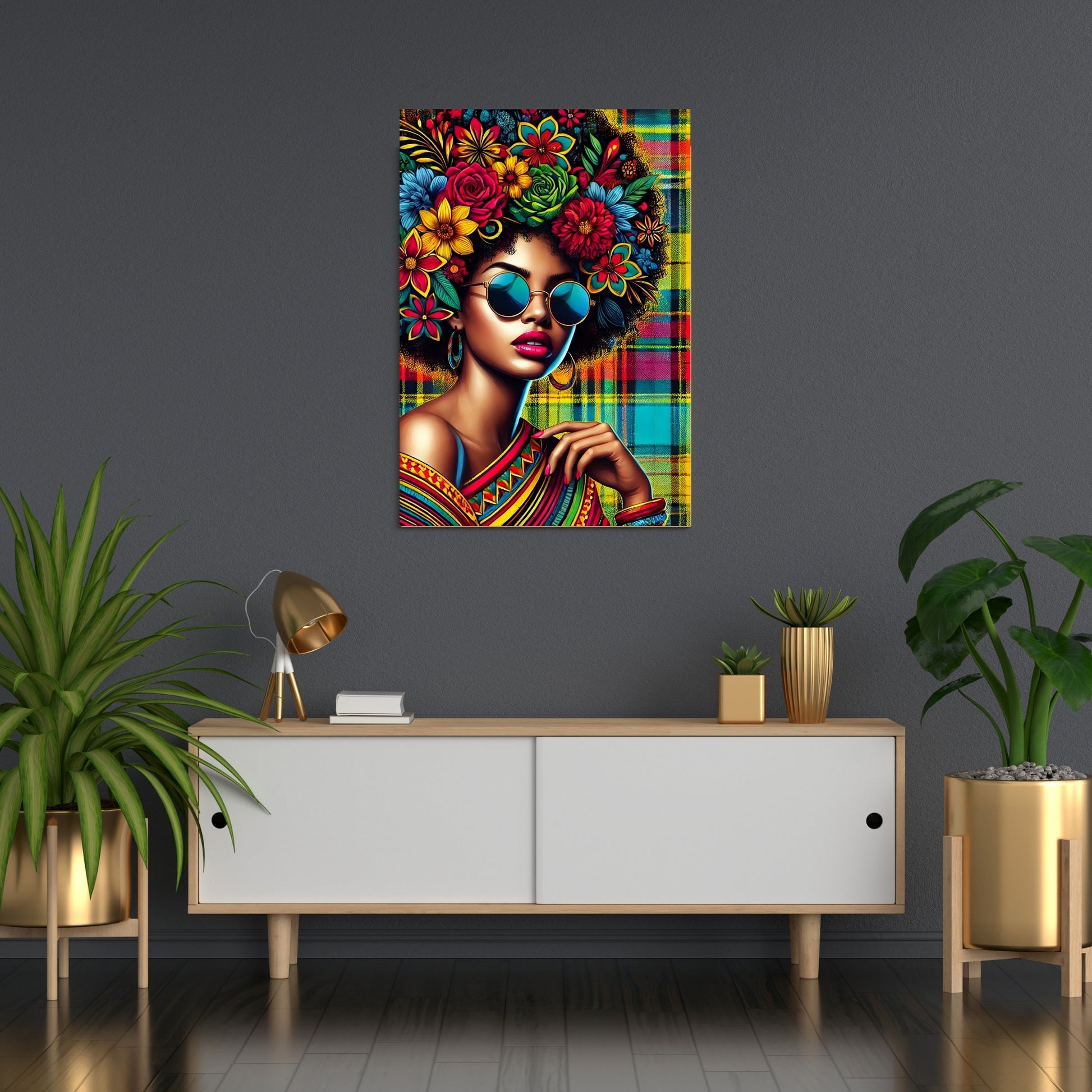 Afro Pop Art Digitalprint – Sofort-Download, Madras Muster aus Guadeloupe, Karibische Wandkunst, Digitale Kunst für Zuhause, Farbige Kunst für Wohnzimmer