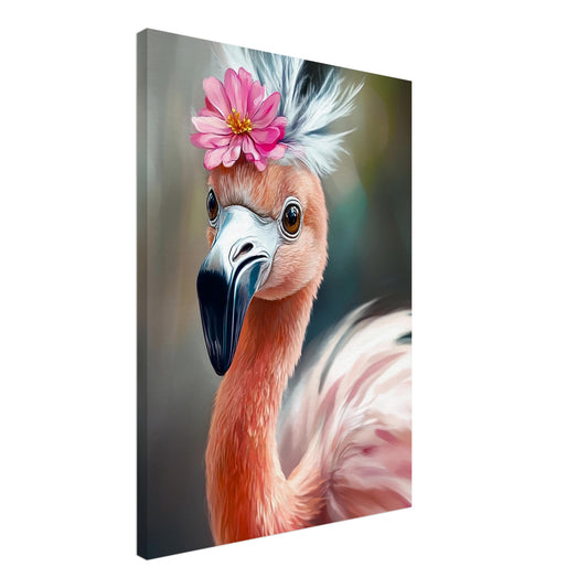 Soft pink flamingo canvas wall art for bathrooms, nurseries or coastal homes. Tropical bird in pastel tones, printed on durable cotton-polyester blend canvas. Mounted on FSC-certified wood frame with slim 2 cm depth. Available in 3 sizes – 30×40 cm, 50×70 cm, 70×100 cm. A fresh, immersive tropical touch for any space. Be proud. Be kind. Be wild – by Dezinbazar.