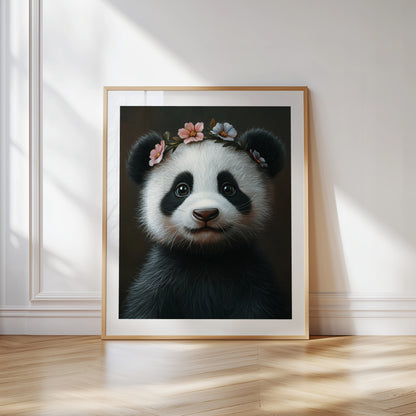 Adorable baby panda with a delicate flower crown – high-resolution digital print for instant download. Perfect for nursery, kids room, or living room wall decor. This whimsical animal artwork brings warmth, charm, and a gentle atmosphere to any space. Ideal as a gift for baby showers, panda lovers, or animal-themed decor. Includes 300 DPI JPEG files in multiple sizes for flexible printing or digital display.