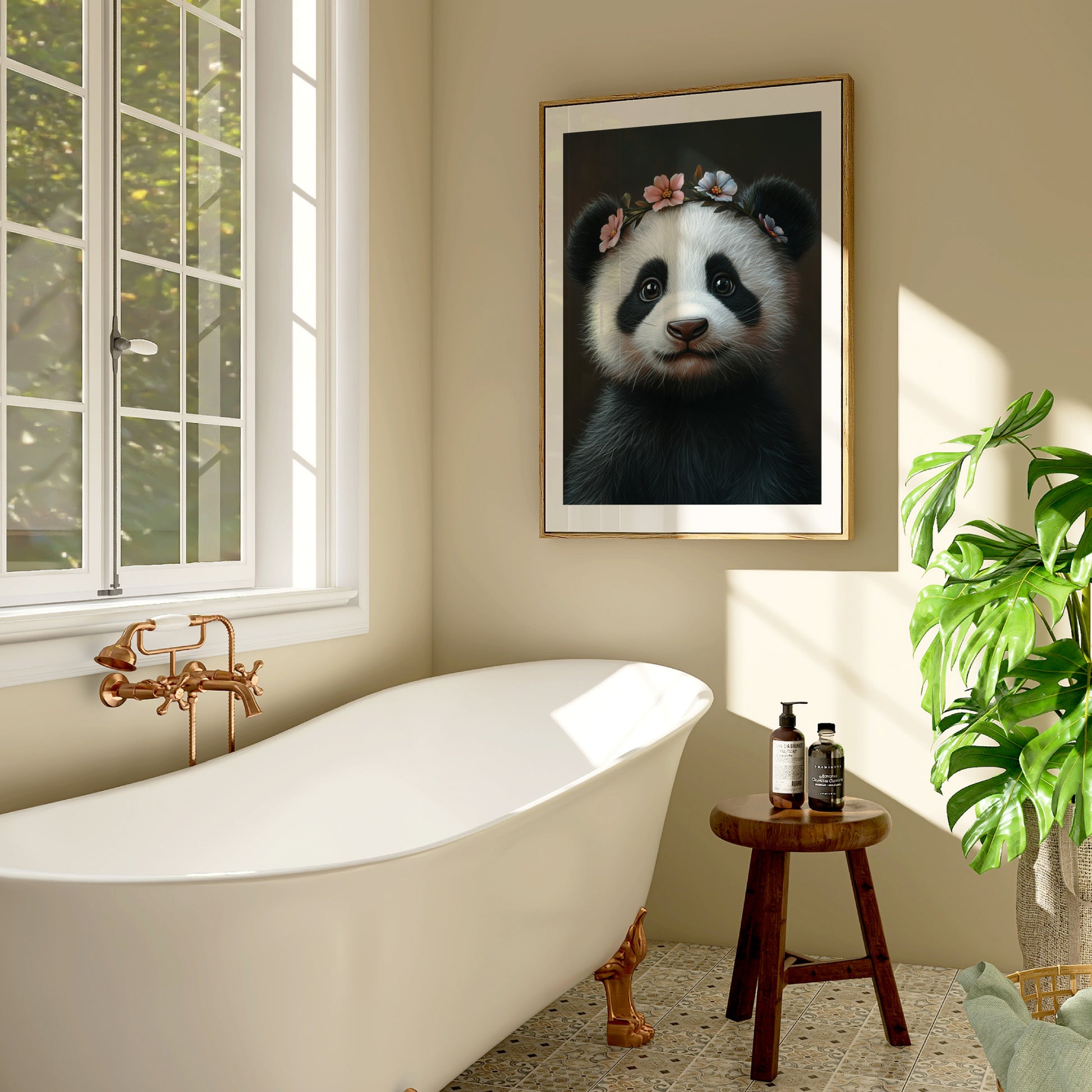 Adorable baby panda with a delicate flower crown – high-resolution digital print for instant download. Perfect for nursery, kids room, or living room wall decor. This whimsical animal artwork brings warmth, charm, and a gentle atmosphere to any space. Ideal as a gift for baby showers, panda lovers, or animal-themed decor. Includes 300 DPI JPEG files in multiple sizes for flexible printing or digital display.