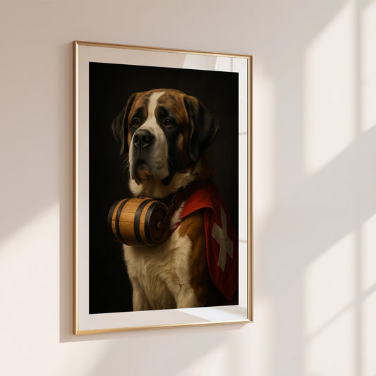 Swiss Saint Bernard Printable – Alpine Rescue Dog with Swiss Flag Vest for Mountain Cabin or Pet Lovers | Printable by Dezinbazar