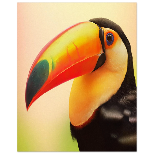 Colorful toucan poster in soft pastel tones, perfect for decorating bathrooms, beach houses, or jungle nurseries. Printed on 200 gsm semi-glossy FSC-certified premium paper, available in sizes A4–A0 and 30×40 cm, 50×70 cm. A stunning and eco-friendly gift for bird lovers and tropical wall decor fans. Be proud. Be kind. Be wild – by Dezinbazar.
