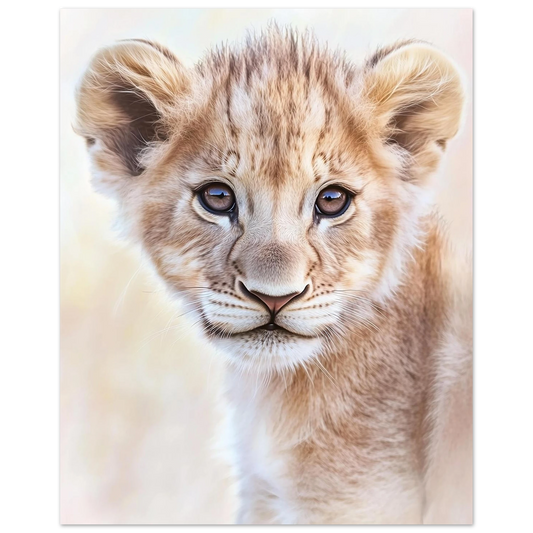 Cute baby lion cub poster with soft pastel background – perfect for safari-themed nurseries, baby rooms or jungle decor. Printed on 200 gsm semi-glossy FSC-certified paper, available in sizes A4–A0, 30×40 cm, and 50×70 cm. Made to order, eco-friendly, and ideal as a gift for new parents, animal lovers or baby showers. Be proud. Be kind. Be wild – by Dezinbazar.
