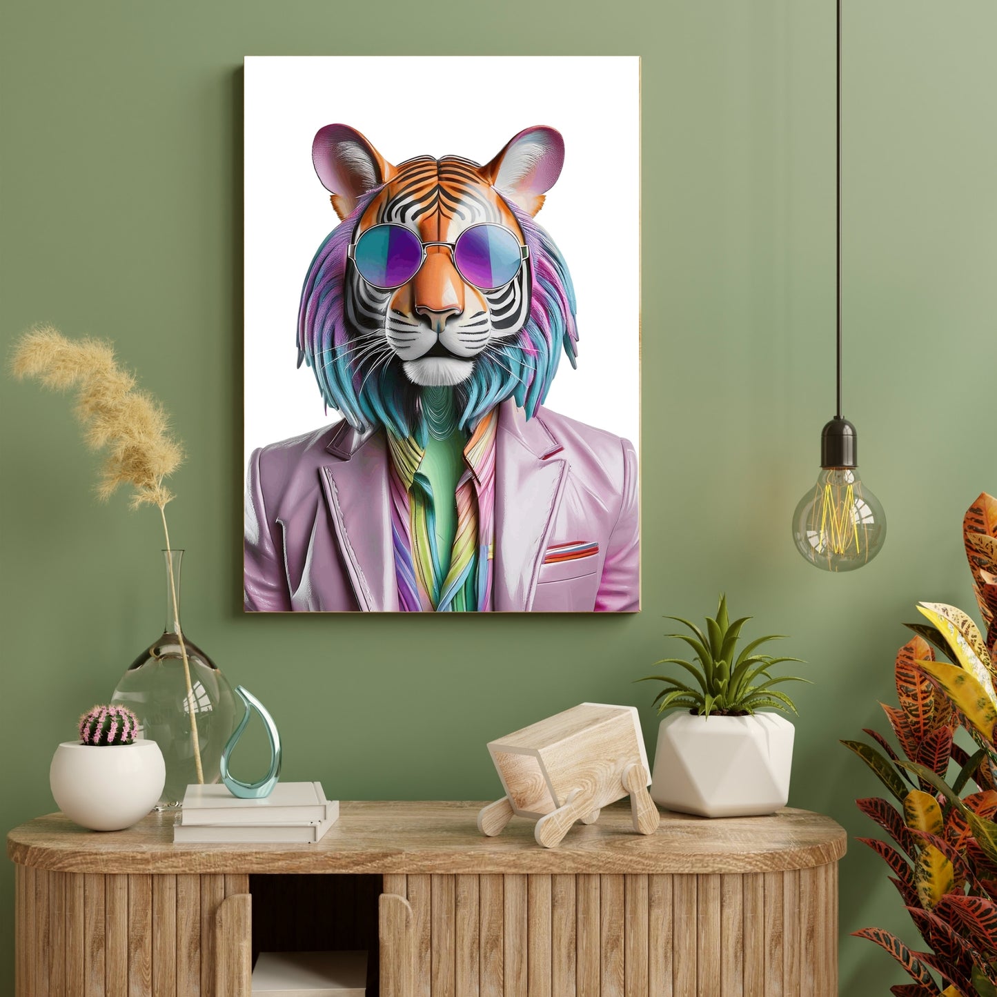 Disco Tiger Digitalprint – Stylischer Tiger mit Sonnenbrille | Hochauflösender Kunstdruck als Sofort-Download