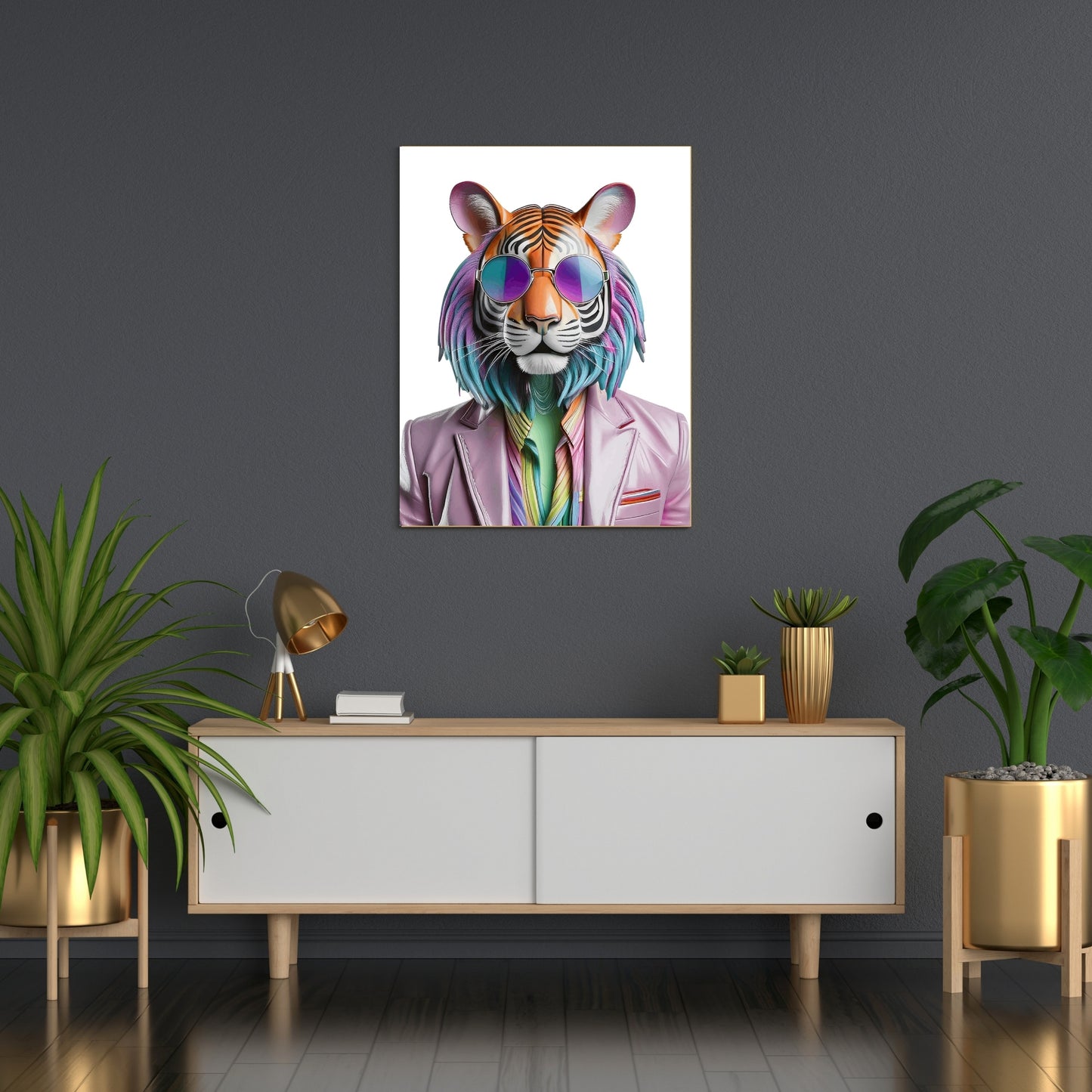 Disco Tiger Digitalprint – Stylischer Tiger mit Sonnenbrille | Hochauflösender Kunstdruck als Sofort-Download