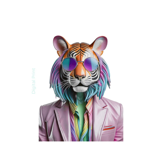 Disco Tiger Digitalprint – Stylischer Tiger mit Sonnenbrille | Hochauflösender Kunstdruck als Sofort-Download