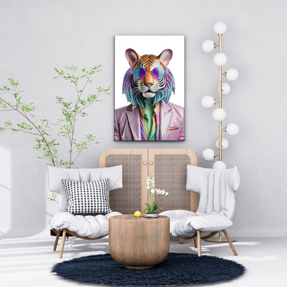 Funky Tiger Wall Art - Bold Tiger in Shades, LGBTQ+ and Eco-Friendly Art, Whimsical Animal Print | Dezinbazar