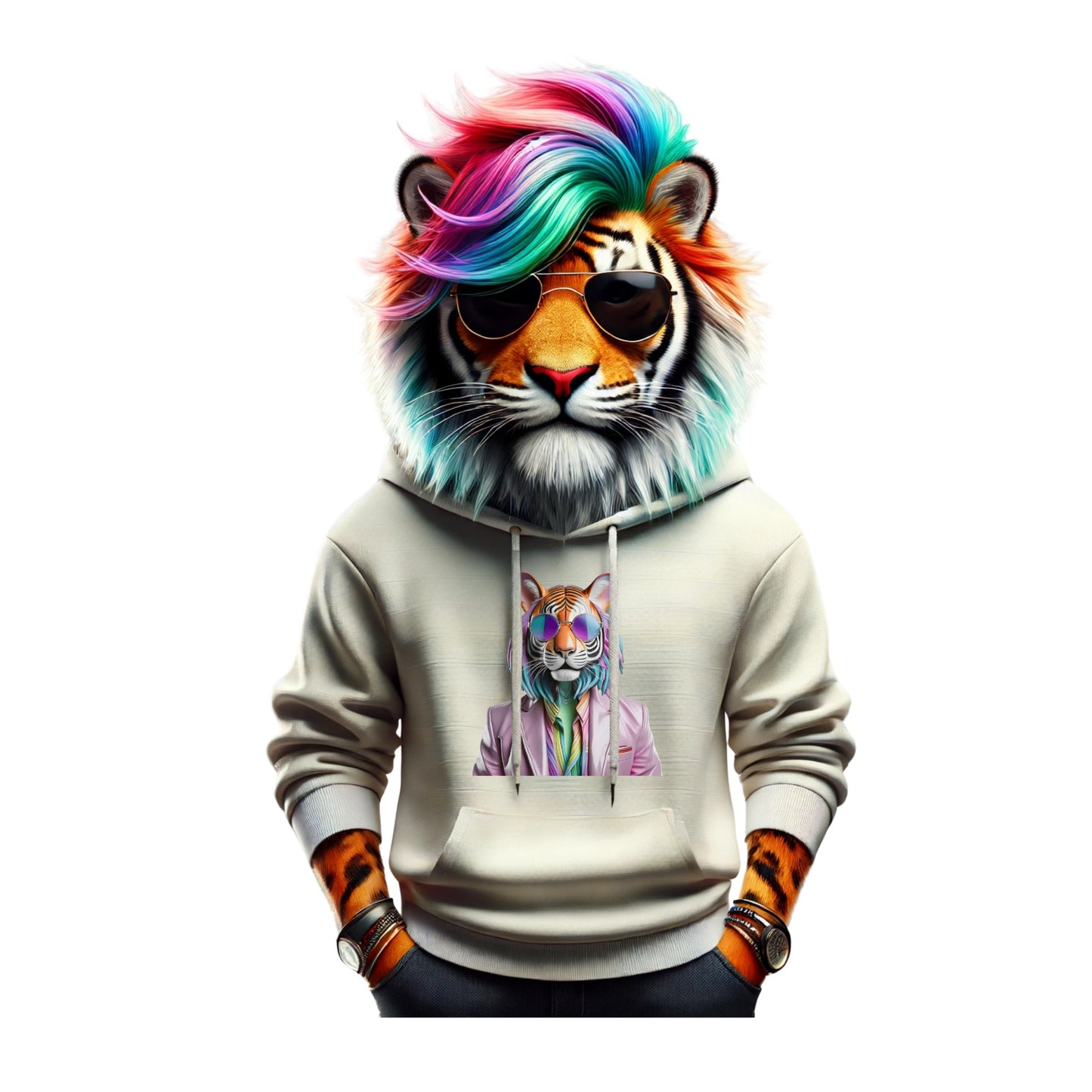 Disko Tiger Hoodie – Unisex Kapuzenpullover mit stylischem Tiger-Motiv & Sonnenbrille | Bequeme & trendige Streetwear