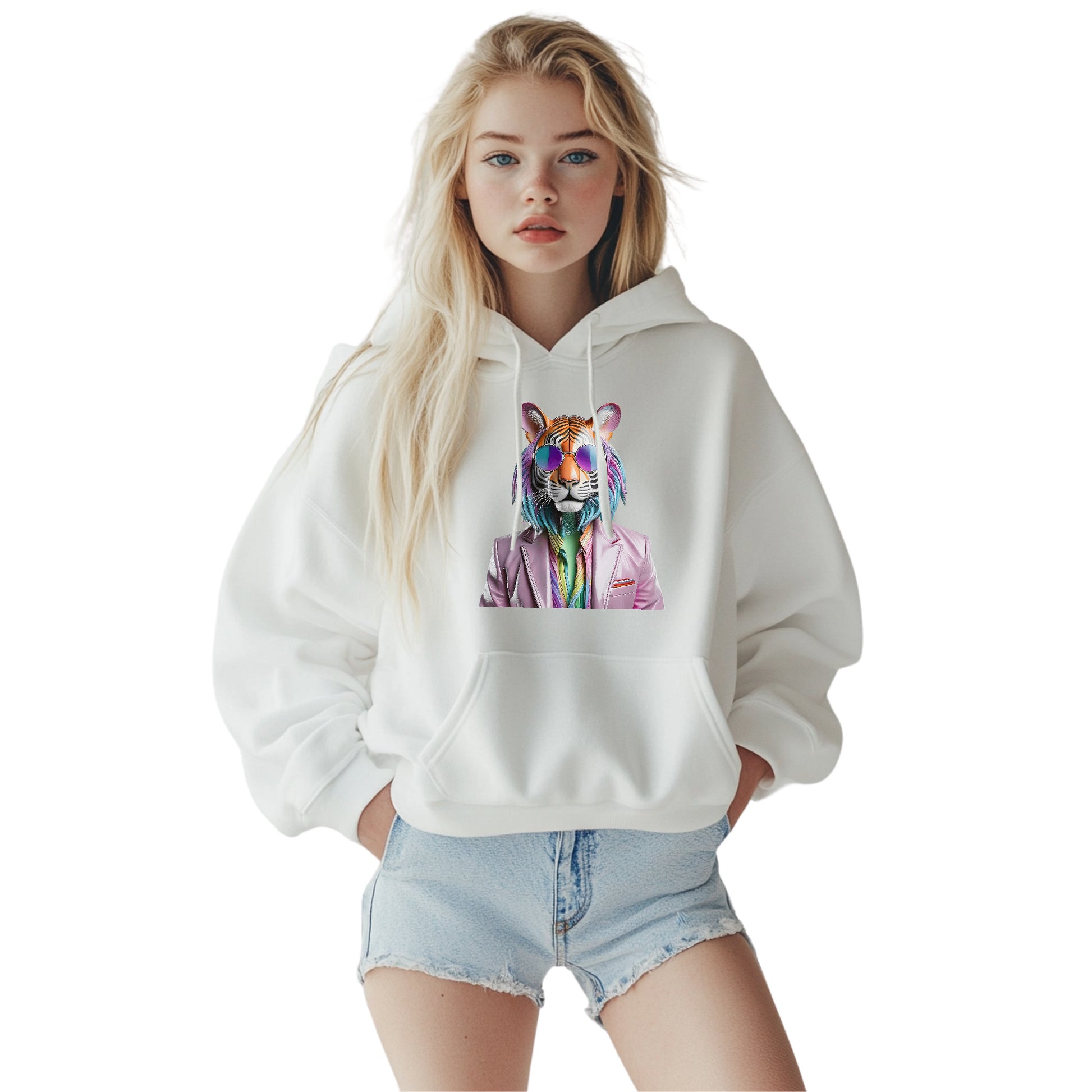Disko Tiger Hoodie – Unisex Kapuzenpullover mit stylischem Tiger-Motiv & Sonnenbrille | Bequeme & trendige Streetwear