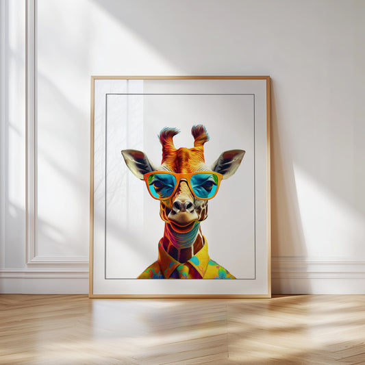 Giraffe Print – Cool Safari Animal with Sunglasses for Nursery, Kids Room or Living Room | Printable Wall Art by Dezinbazar