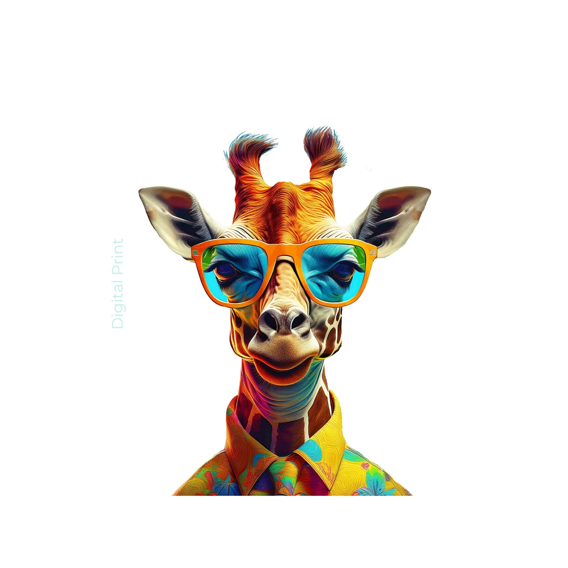 Giraffe Digitalprint – Stylische Giraffe mit Sonnenbrille | Hochauflösender Kunstdruck als Sofort-Download