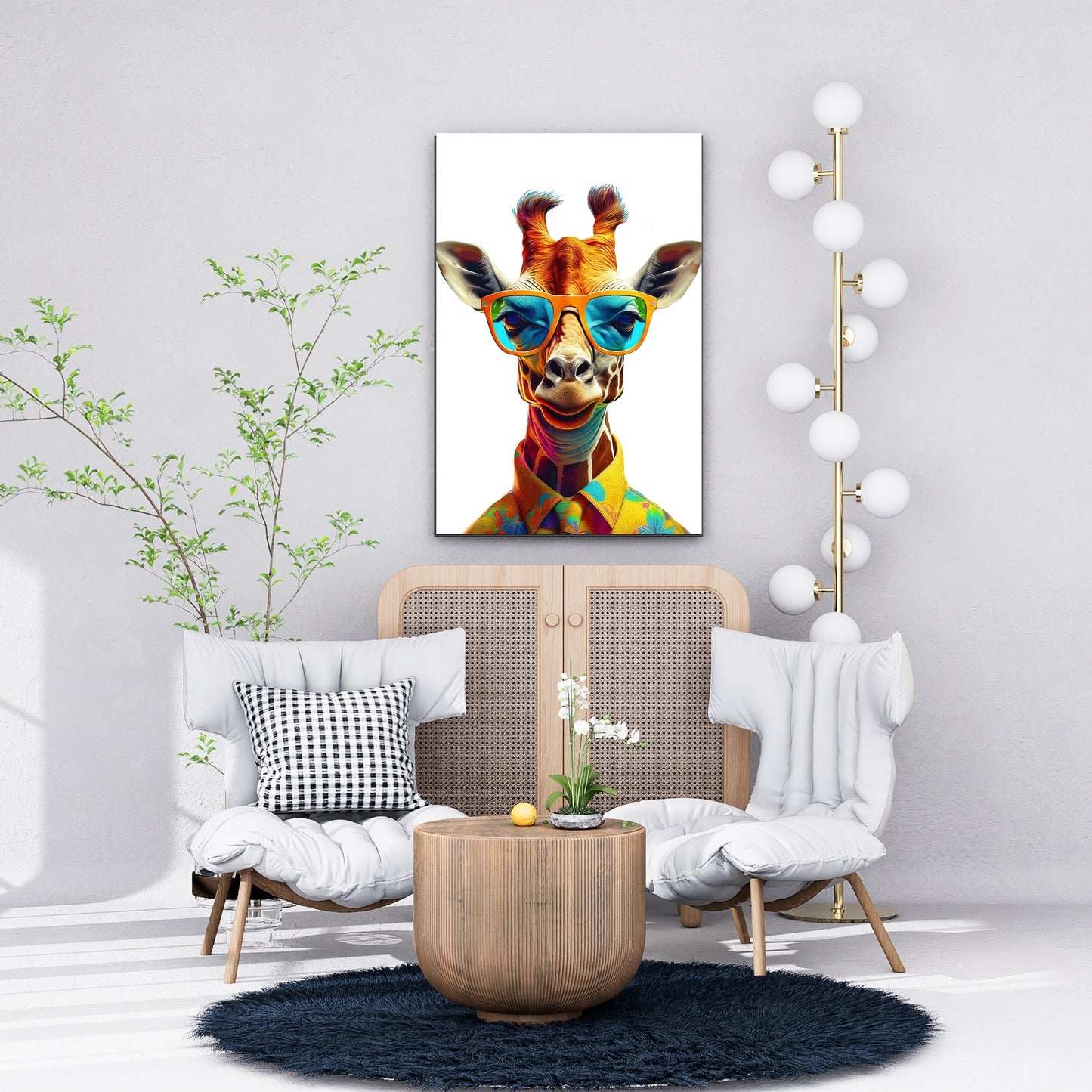 Giraffe Digitalprint – Stylische Giraffe mit Sonnenbrille | Hochauflösender Kunstdruck als Sofort-Download