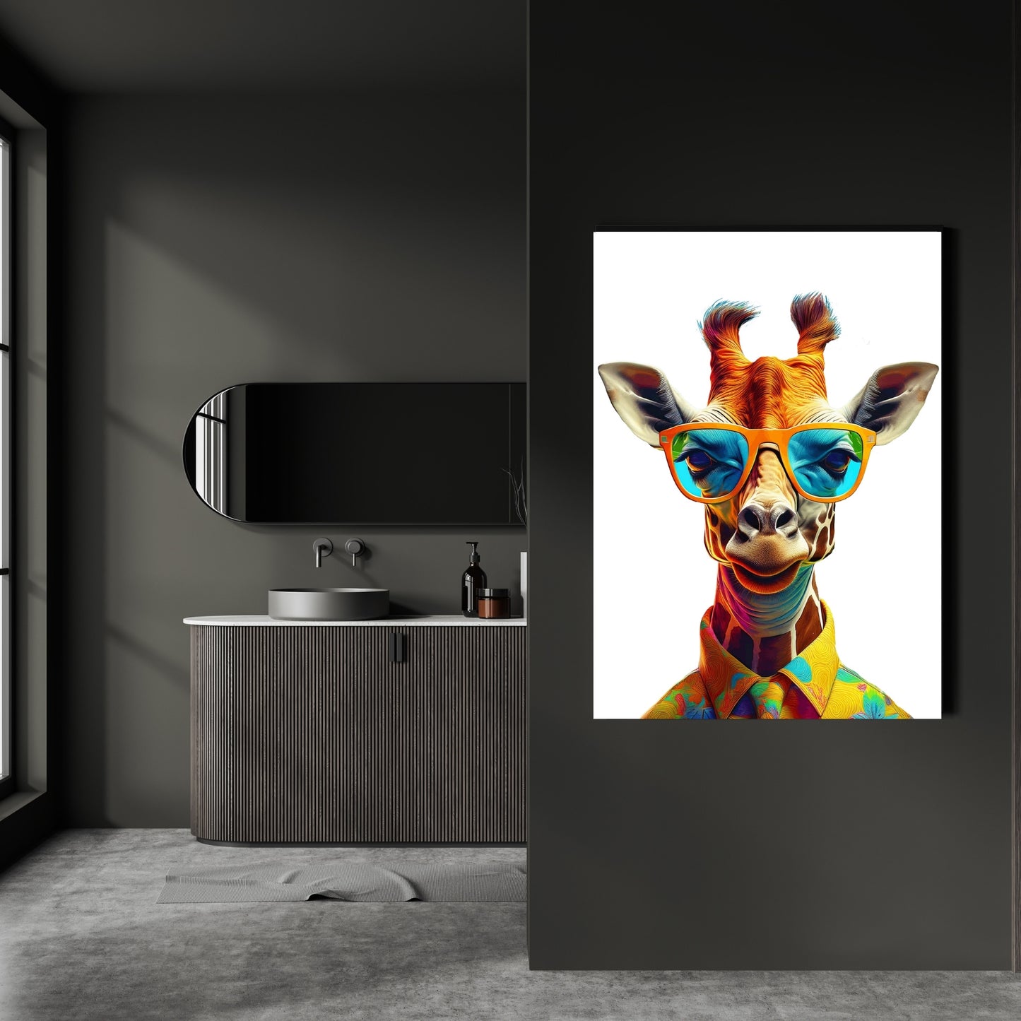 Giraffe Digitalprint – Stylische Giraffe mit Sonnenbrille | Hochauflösender Kunstdruck als Sofort-Download