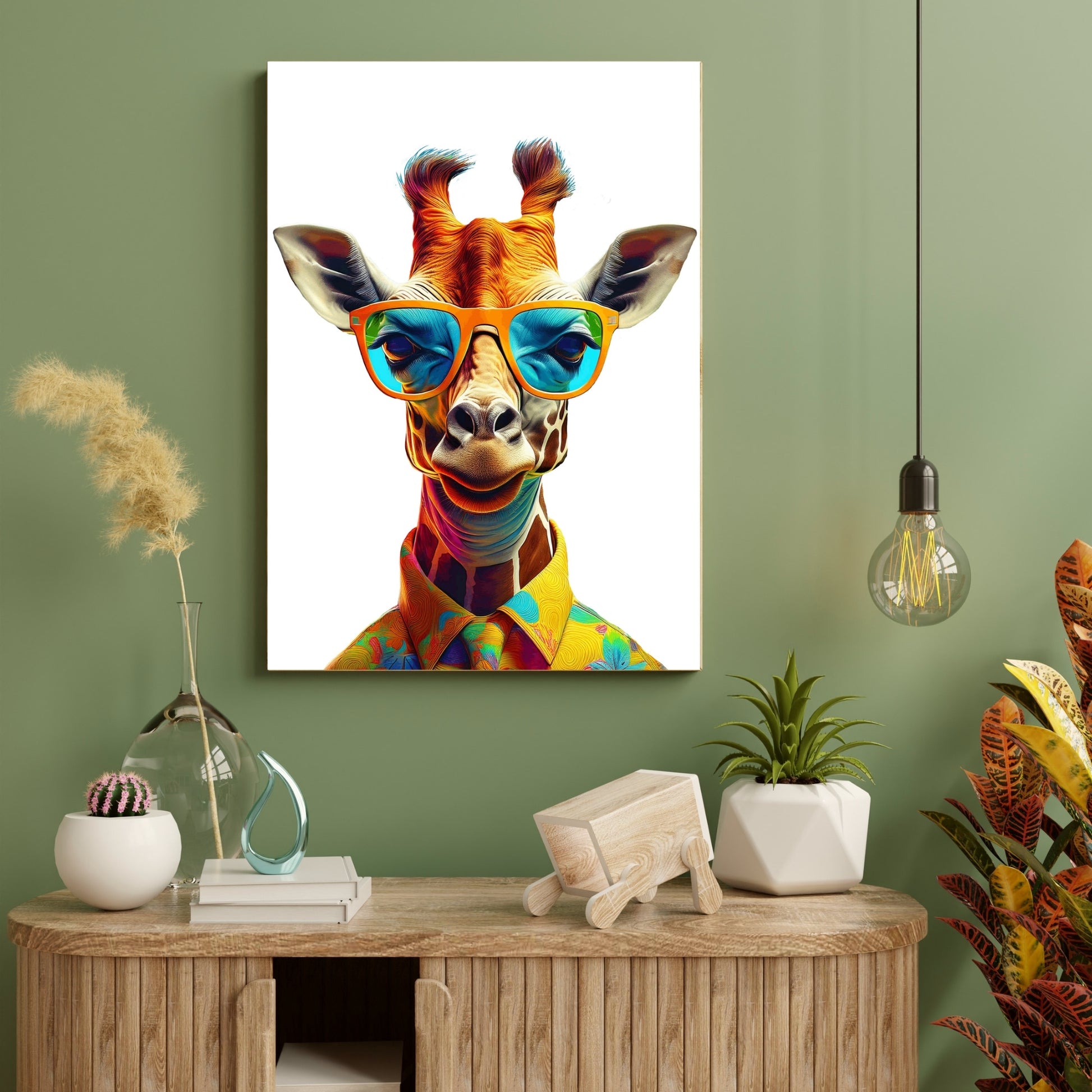 Giraffe Digitalprint – Stylische Giraffe mit Sonnenbrille | Hochauflösender Kunstdruck als Sofort-Download