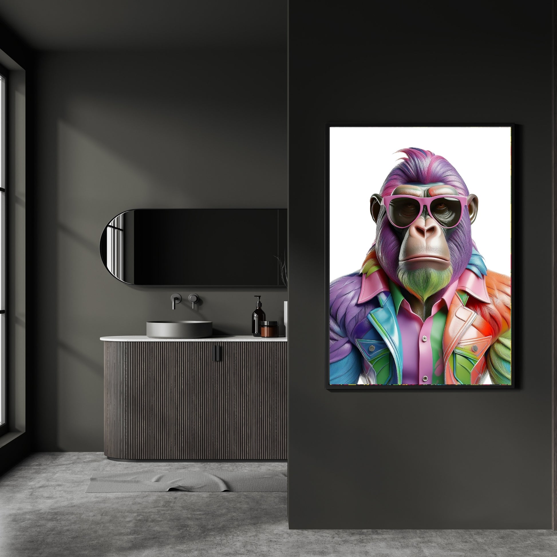 Stylisches Gorilla Poster – Gorilla mit Sonnenbrille  Hochwertiger Kunstdruck für moderne Wanddeko