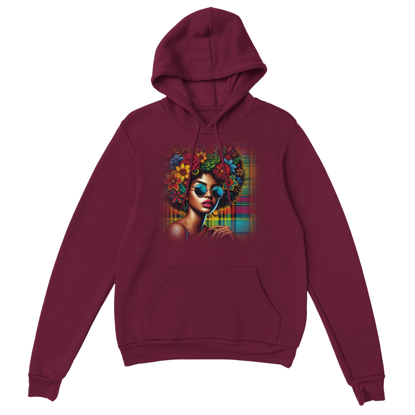 Guadeloupe Madras Afro Hoodie maron Mockup