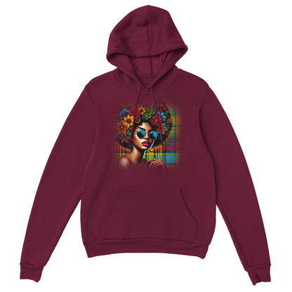 Guadeloupe Madras Afro Hoodie maron Mockup