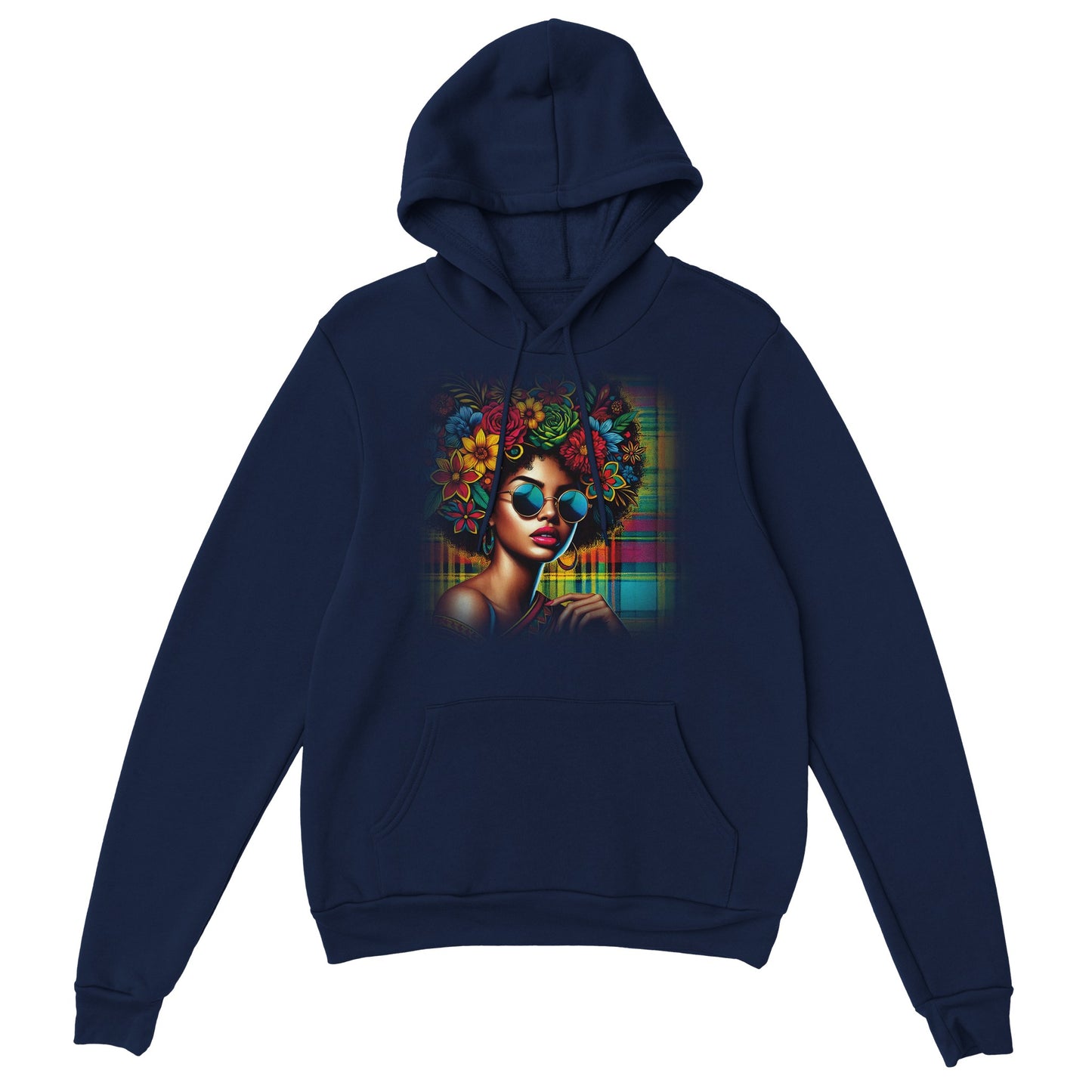 Guadeloupe Madras Afro Hoodie navy Mockup