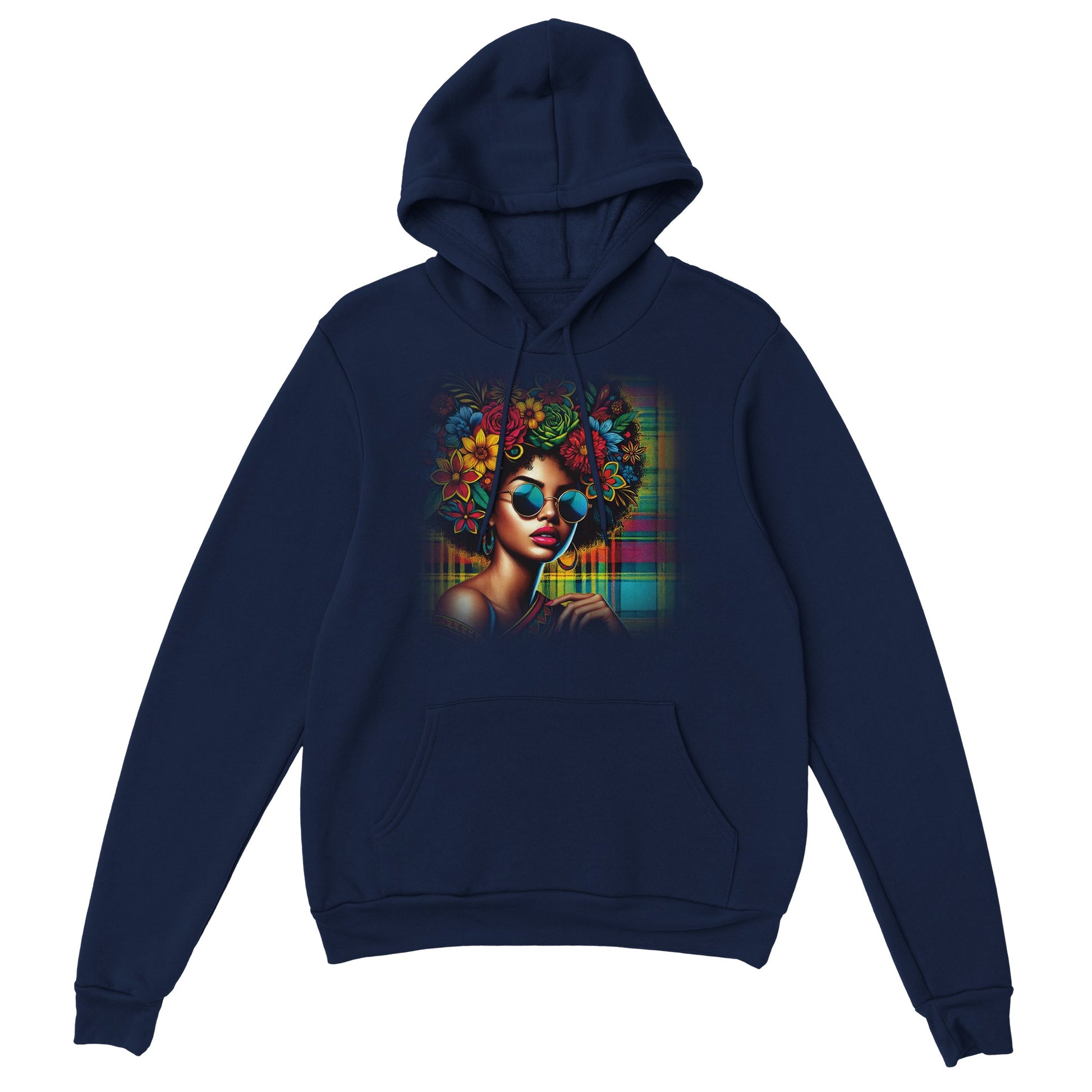 Guadeloupe Madras Afro Hoodie navy Mockup