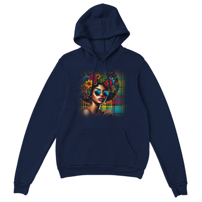 Guadeloupe Madras Afro Hoodie navy Mockup