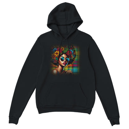 Guadeloupe Madras Afro Hoodie schwarz Mockup