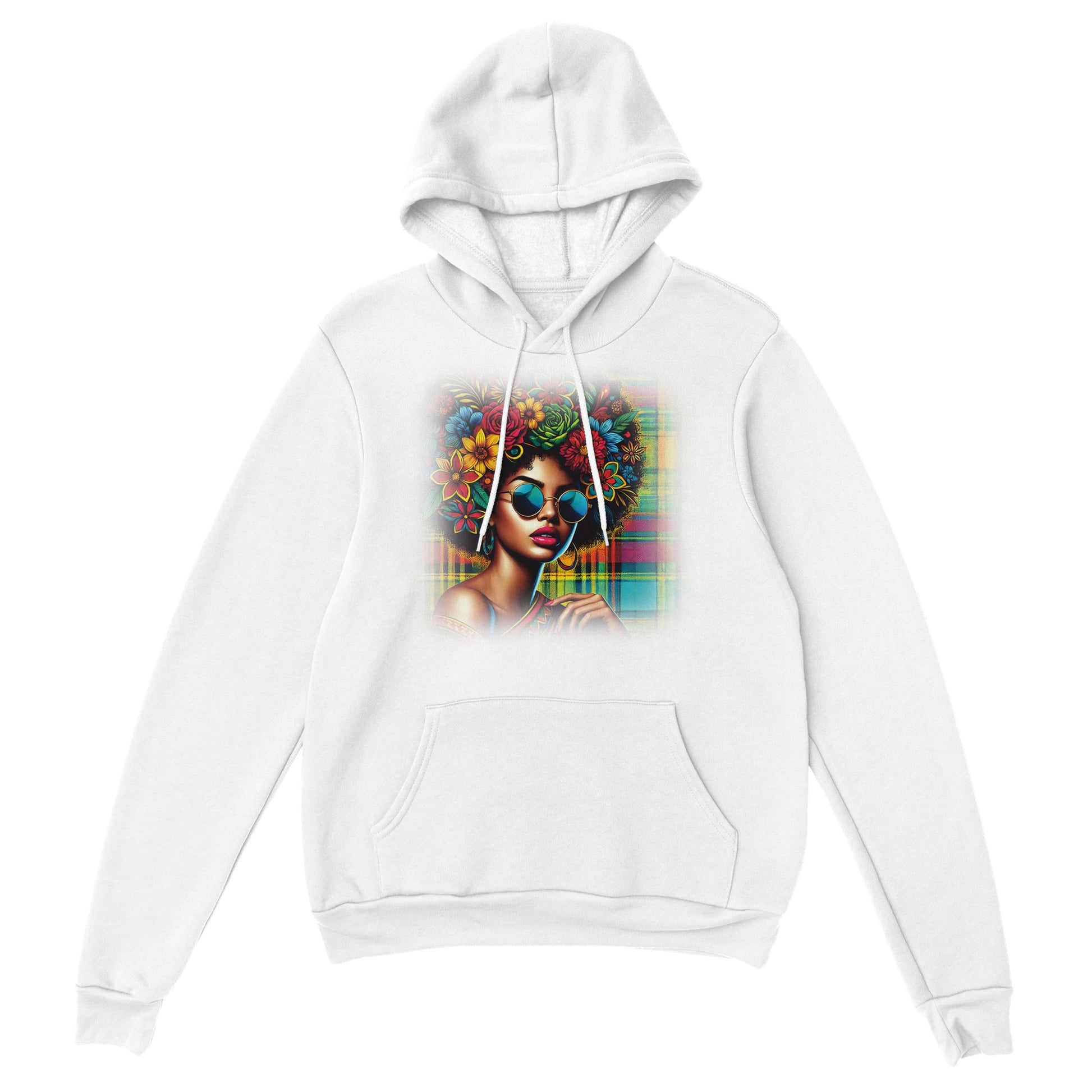 Guadeloupe Madras Afro Hoodie weiss Mockup