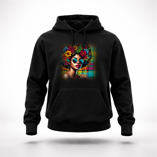 Guadeloupe Madras Afro Hoodie schwarz