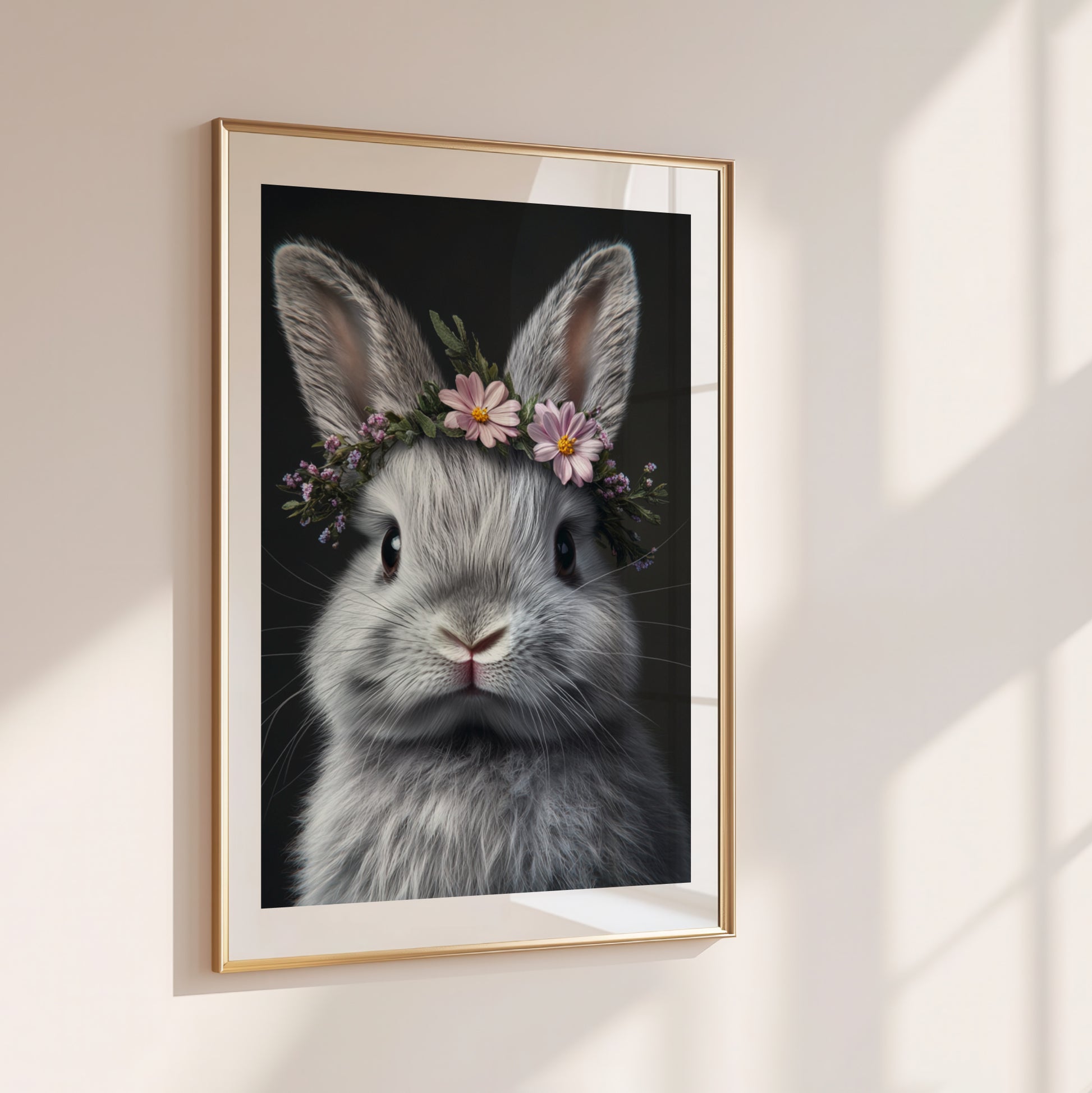 Adorable bunny wall art with a flower crown – this printable digital artwork is perfect for nursery decor, Easter themes, or as a gift. Includes high-resolution files in multiple sizes. The gentle expression and floral accents bring warmth and joy to any space. A unique Dezinbazar design for animal and nature lovers.