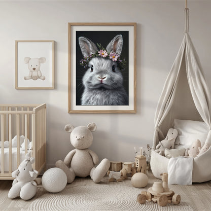 Adorable bunny wall art with a flower crown – this printable digital artwork is perfect for nursery decor, Easter themes, or as a gift. Includes high-resolution files in multiple sizes. The gentle expression and floral accents bring warmth and joy to any space. A unique Dezinbazar design for animal and nature lovers.