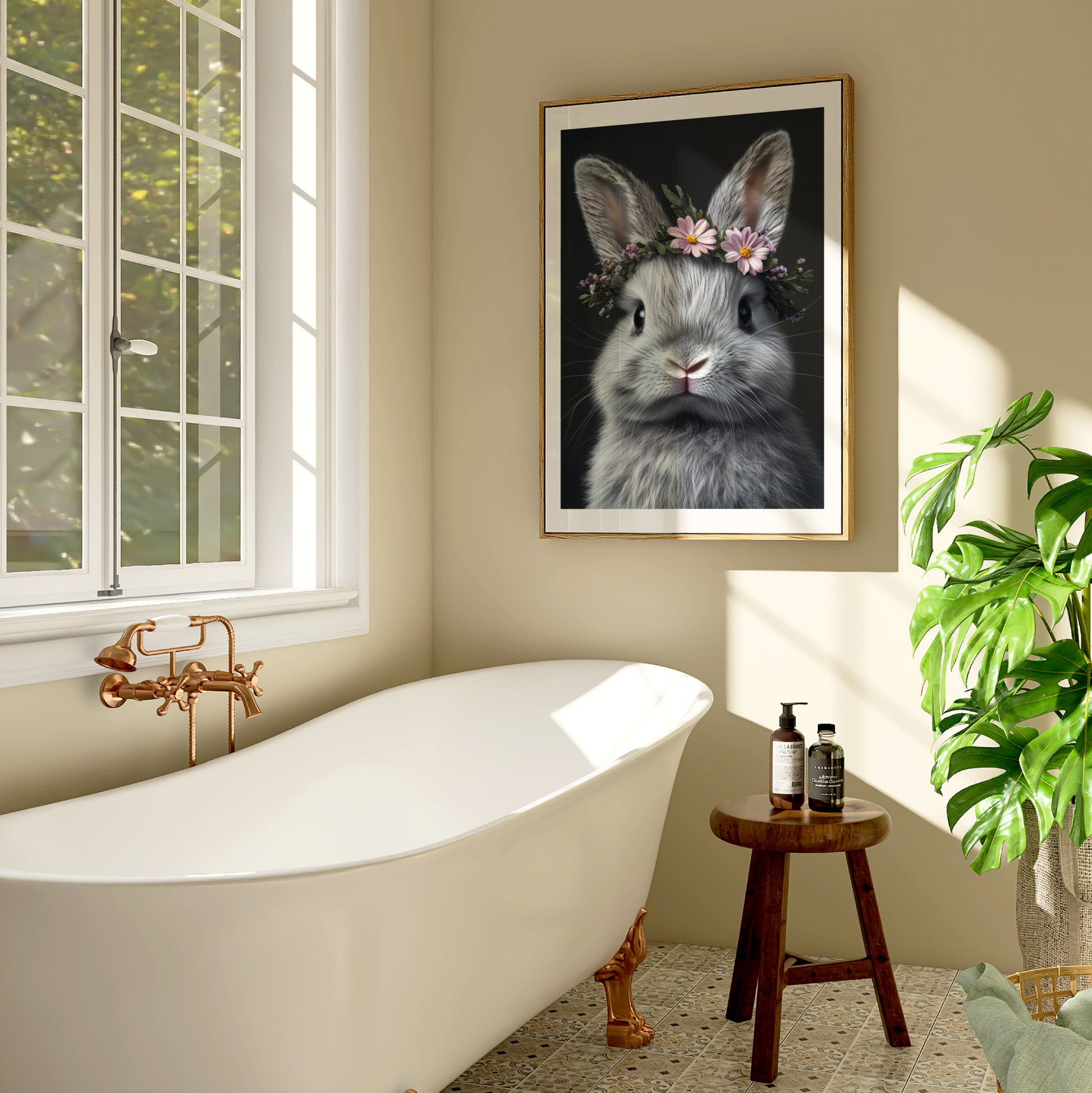 Adorable bunny wall art with a flower crown – this printable digital artwork is perfect for nursery decor, Easter themes, or as a gift. Includes high-resolution files in multiple sizes. The gentle expression and floral accents bring warmth and joy to any space. A unique Dezinbazar design for animal and nature lovers.