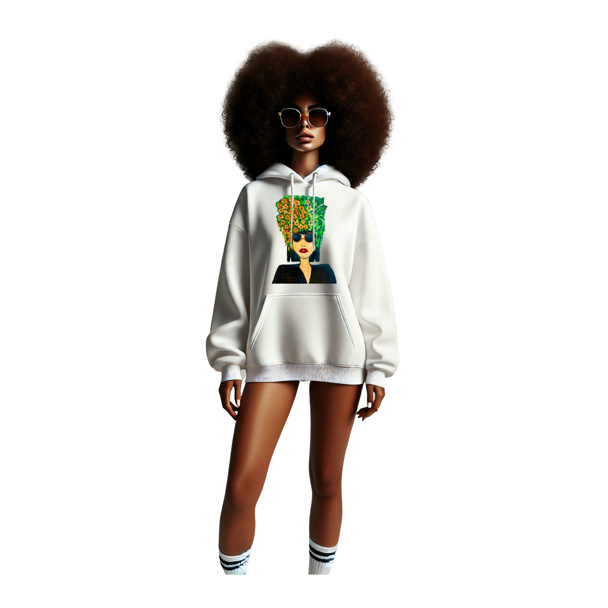 Pop Art Hoodie – Unisex Kapuzenpullover mit floralem Portrait | Individuelles & stylisches Design