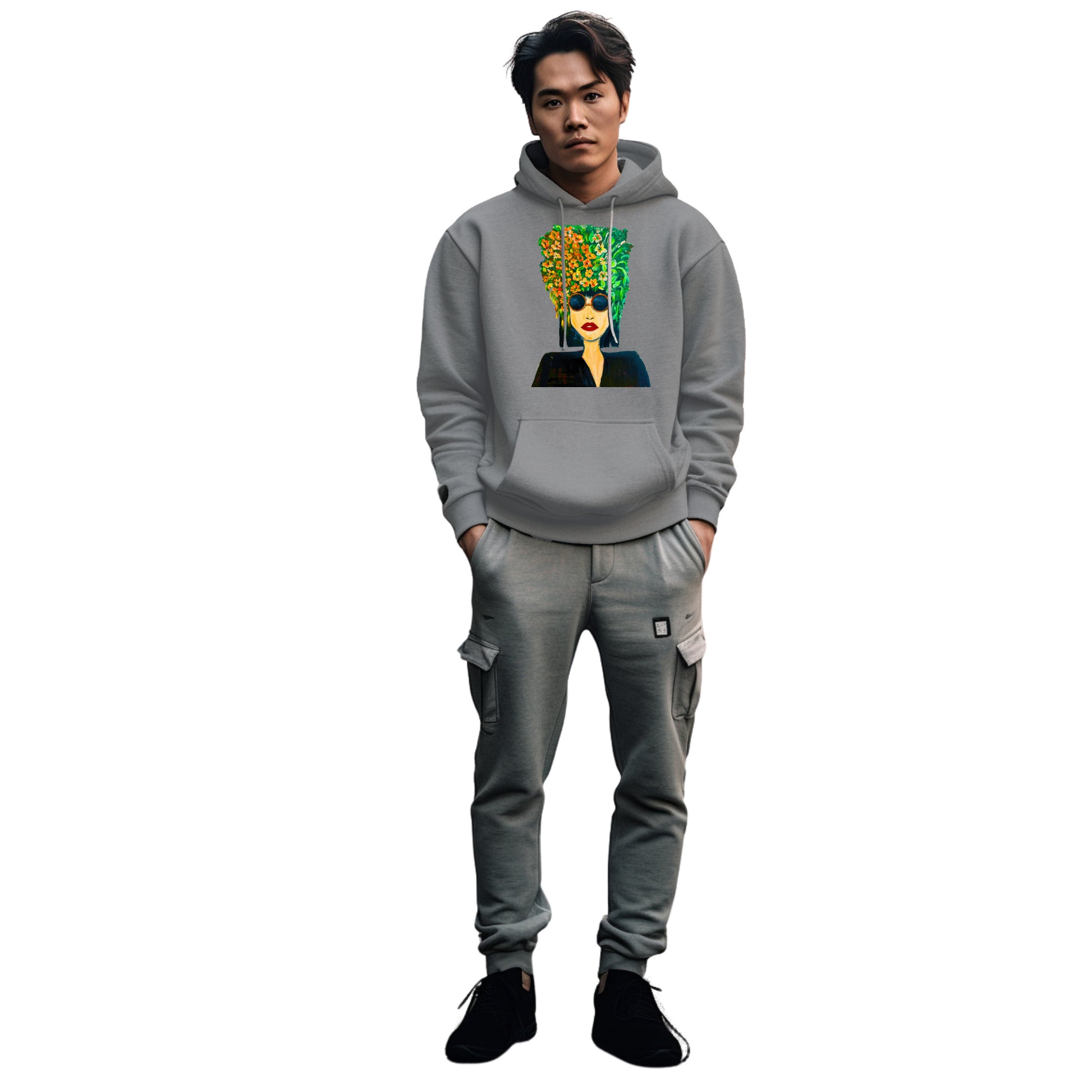 Pop Art Hoodie – Unisex Kapuzenpullover mit floralem Portrait | Individuelles & stylisches Design