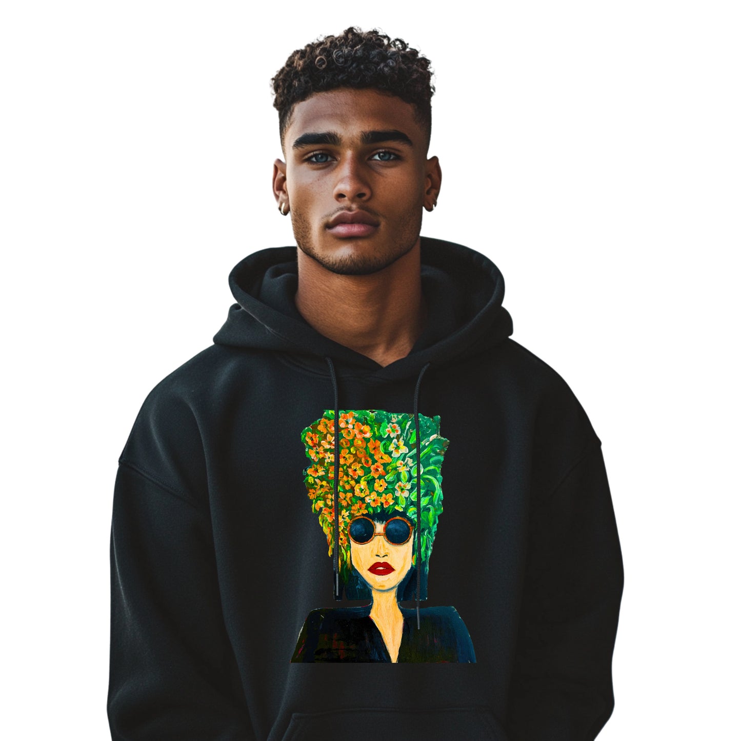 Pop Art Hoodie – Unisex Kapuzenpullover mit floralem Portrait | Individuelles & stylisches Design