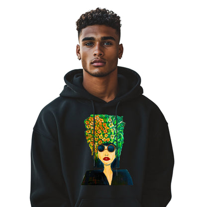 Pop Art Hoodie – Unisex Kapuzenpullover mit floralem Portrait | Individuelles & stylisches Design