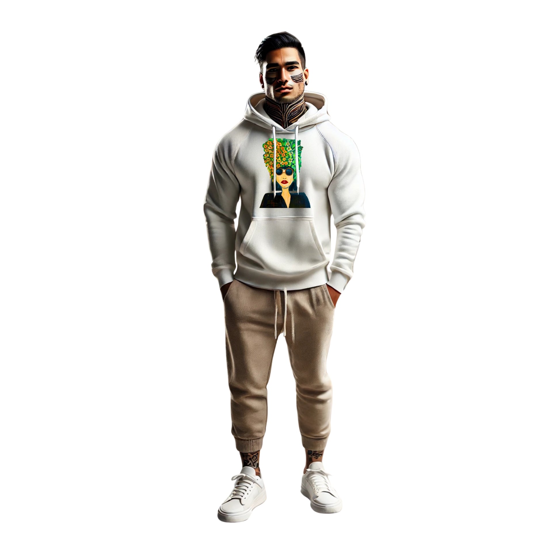 Pop Art Hoodie – Unisex Kapuzenpullover mit floralem Portrait | Individuelles & stylisches Design