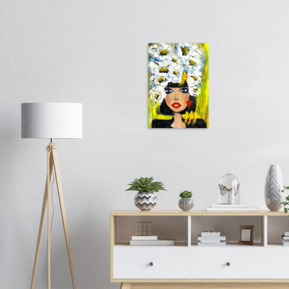 Pop Art Poster mit Blütenkrone und Vögeln – Moderne Wandkunst
