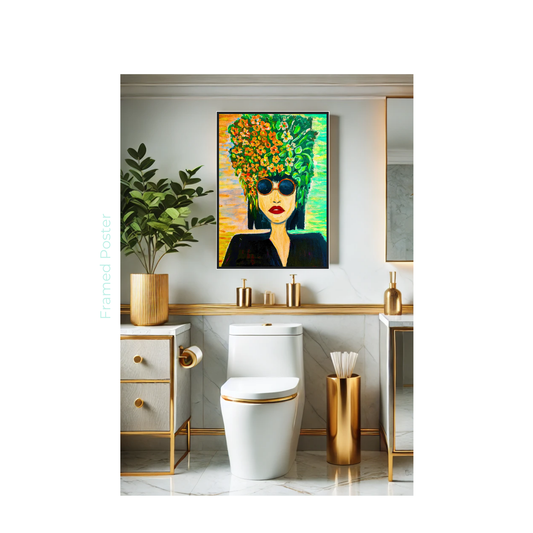 Pop Art Poster mit Holzrahmen – Frau mit Blumenkrone